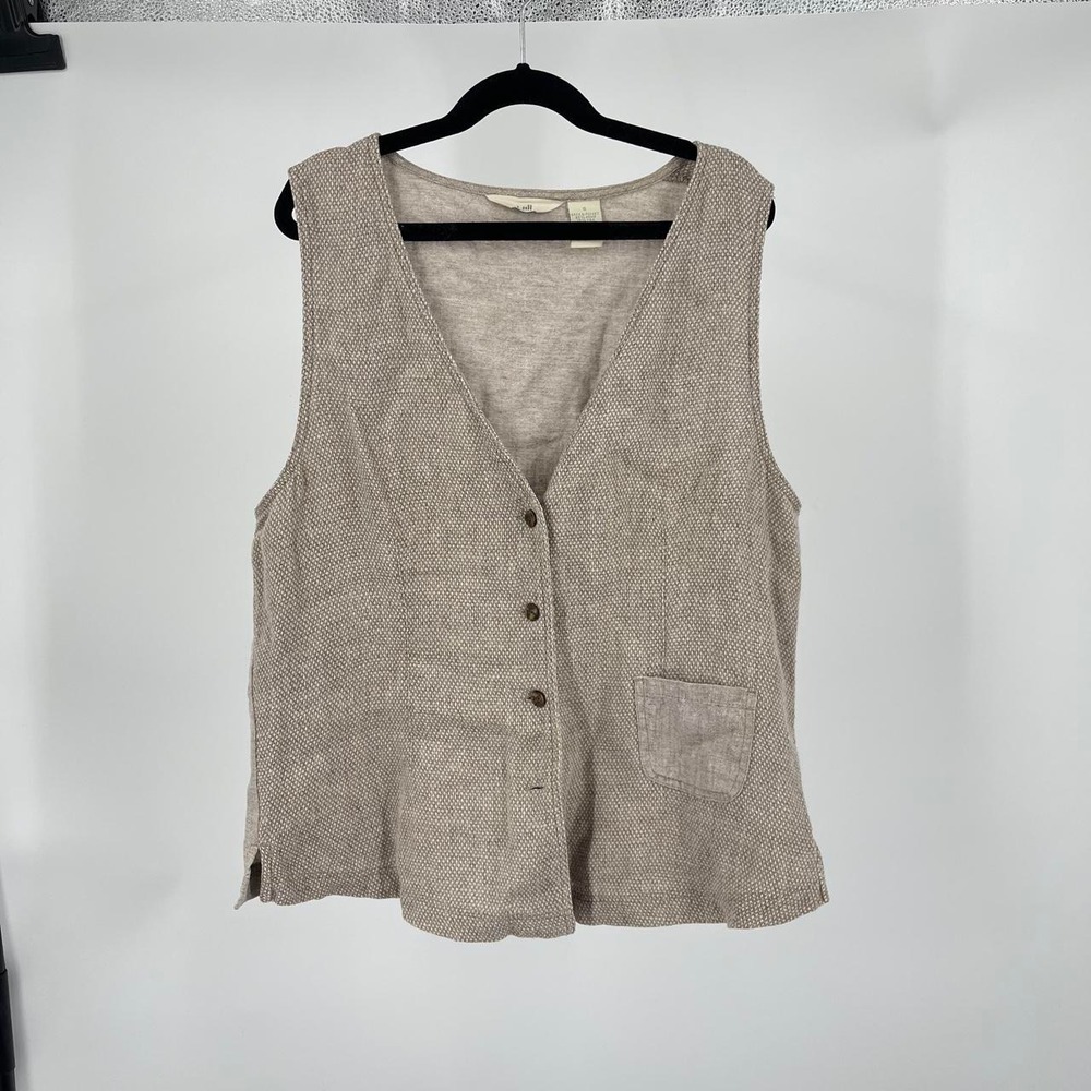 Vintage J Jill Boho Hemp Vest S Lagenlook Lagom Cottagecore Natural Fibers Brown